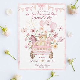 Roze Stomp en Roar Dinosaurus Verjaardag Kaart