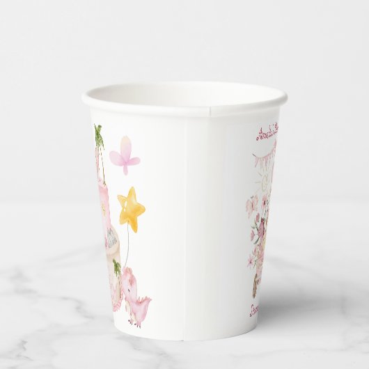 Roze Stomp en Roar Dinosaurus Verjaardag Papieren Bekers (Rechts)