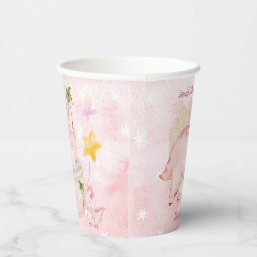 Roze Stomp en Roar Dinosaurus Verjaardag Papieren Bekers (Rechts)