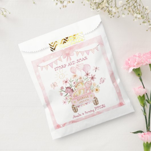 Roze Stomp en Roar Vierde Dinosaurus Verjaardag Bedankzakje (Gezegeld)