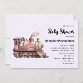 Roze Stoomlocomotief Vintage Steampunk Baby Shower Kaart