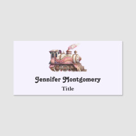 Roze Stoomlocomotief Vintage Steampunk Stijl Naamplaatje