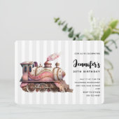 Roze Stoomlocomotief Vintage StoomPunk Stijl Verja Kaart (Staand voorkant)