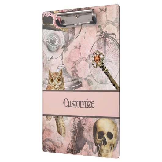 Roze stoomstalen Punk Retro Gothic Owl Keys Klembord (Links)