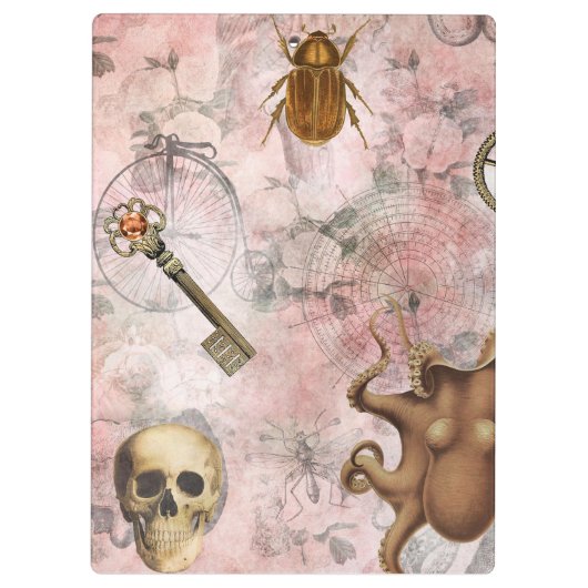 Roze stoomstalen Punk Retro Gothic Owl Keys Klembord (Achterkant)