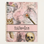 Roze stoomstalen Punk Retro Gothic Owl Keys Planner (Voorkant)
