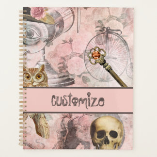 Roze stoomstalen Punk Retro Gothic Owl Keys Planner