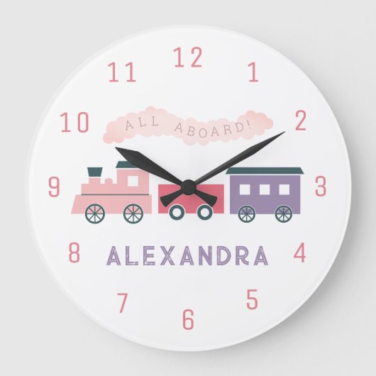 Roze stoomtrain Kinder meisje neursery klok (Voorkant)