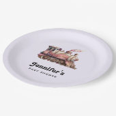 Roze Stoomtrein  Baby shower Papieren Bordje (Gekanteld)
