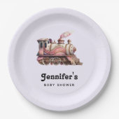 Roze Stoomtrein  Baby shower Papieren Bordje (Voorkant)