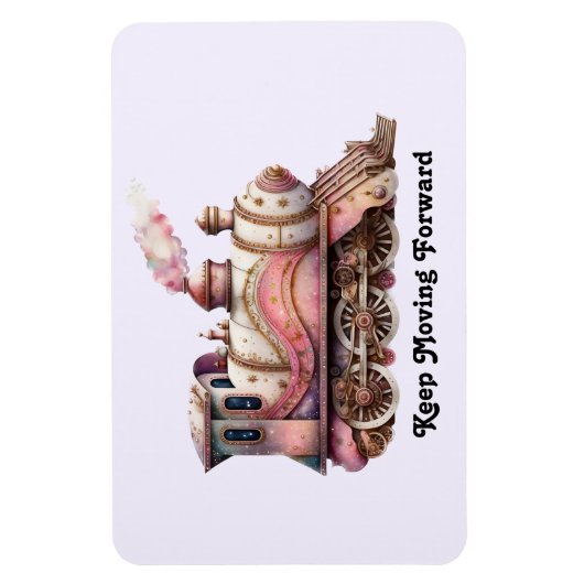 Roze Stoomtrein  Stijl Inspirerend Magneet (Verticaal)