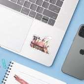 Roze Stoomtrein  Stijl Sticker (Laptop met iPhone)