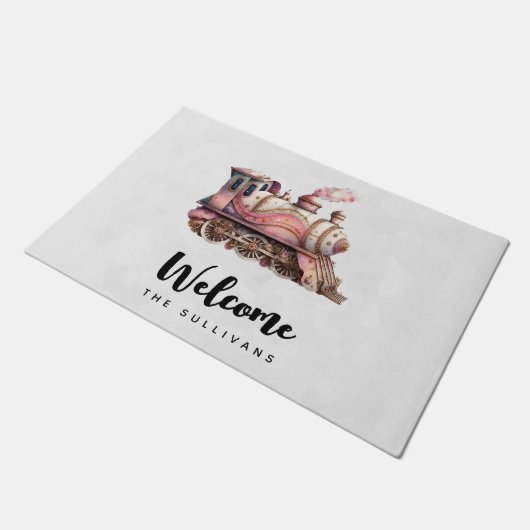 Roze Stoomtrein  Stijl Welkom Deurmat (Schuin)