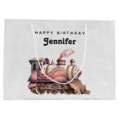 Roze Stoomtrein  Verjaardag Groot Cadeauzakje (Achterkant)