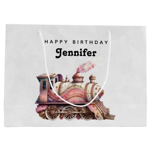 Roze Stoomtrein  Verjaardag Groot Cadeauzakje (Achterkant)