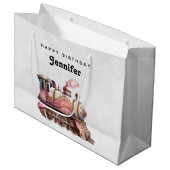 Roze Stoomtrein  Verjaardag Groot Cadeauzakje (Voorkant Gekanteld)