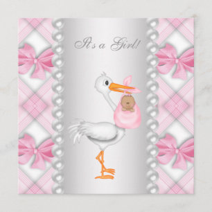 Roze Stork African American Baby Girl Shower Kaart