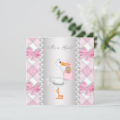 Roze Stork Afro-Amerikaanse Baby Girl Shower Kaart (Staand voorkant)