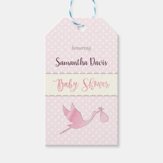 Roze Stork Baby Girl Baby shower Cadeaulabel (Voorkant)