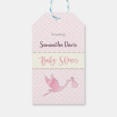Roze Stork Baby Girl Baby shower Cadeaulabel (Achterkant)