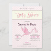 Roze Stork Baby Girl Baby shower Kaart (Voorkant)