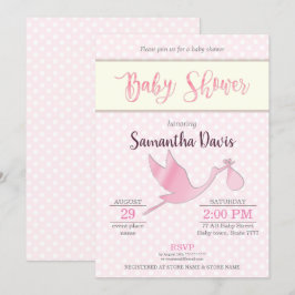 Roze Stork Baby Girl Baby shower Kaart