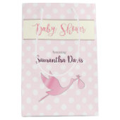 Roze Stork Baby Girl Baby shower Medium Cadeauzakje (Voorkant)