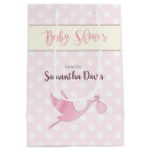 Roze Stork Baby Girl Baby shower Medium Cadeauzakje (Achterkant)