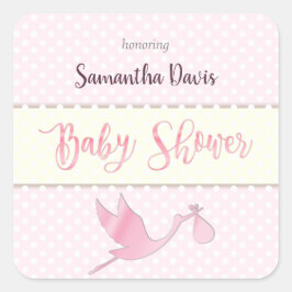 Roze Stork Baby Girl Baby shower Vierkante Sticker