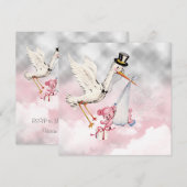 Roze Stork Baby Girl Shower Kaart (Voorkant / Achterkant)
