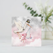 Roze Stork Baby Girl Shower Kaart (Staand voorkant)
