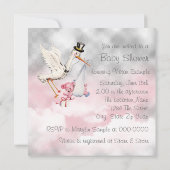 Roze Stork Baby Girl Shower Kaart (Achterkant)