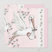 Roze Stork Baby Girl Shower Kaart (Voorkant / Achterkant)