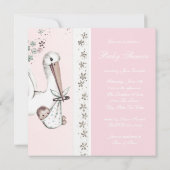 Roze Stork Baby Girl Shower Kaart (Achterkant)