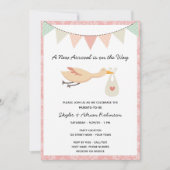 Roze Stork Baby shower Invitation Kaart (Voorkant)