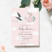 Roze Stork Baby shower Invitation Kaart