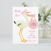 Roze Stork EOS lip balm baby shower voor kaart (Staand voorkant)