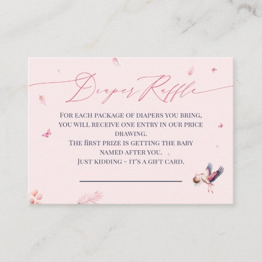 Roze Stork Luier Raffle Informatiekaartje (Voorkant)