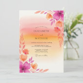 Roze Stralende Tropische Bruiloft Kaart (Staand voorkant)