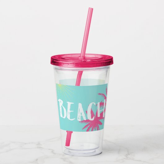 Roze strand acryl drinkbeker (Achterkant)