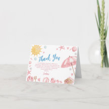 Roze Strand Babe Baby Shower Bedankkaart