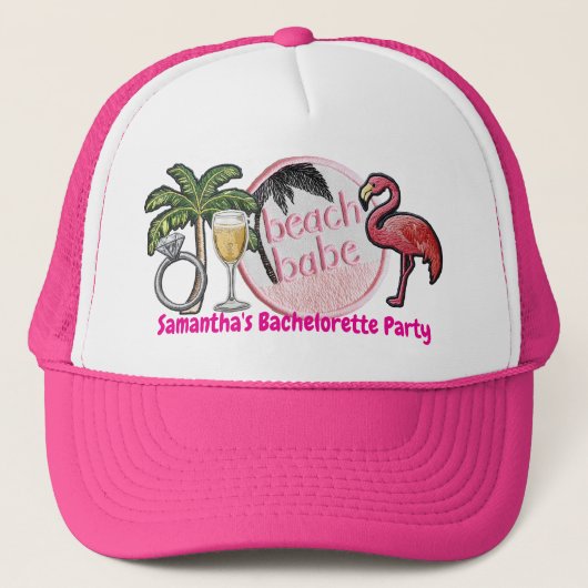 Roze Strand Bruid Huwelijk Faux Patch Bachelorette Trucker Pet (Voorkant)