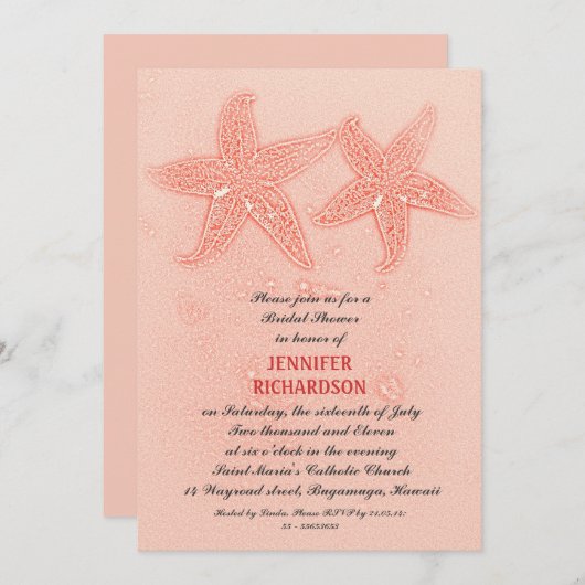 ROZE STRAND BRUIDSDOUCHE UITNODIGINGEN (Voorkant / Achterkant)