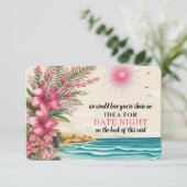 Roze strand bruiloft feest informatiekaartje (Staand voorkant)