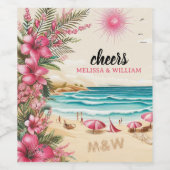 Roze strand bruiloft feest wijn etiket (Enkel label)