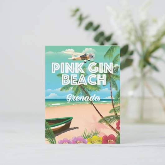 Roze strand Grenada reisposter Briefkaart (Staand voorkant)