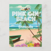 Roze strand Grenada reisposter Briefkaart (Voorkant)