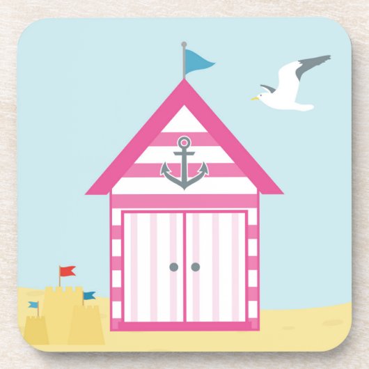 Roze strand Hut Bier Onderzetter (Voorkant)