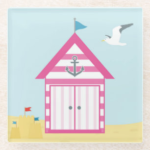 Roze strand Hut Glazen Onderzetter