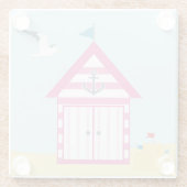 Roze strand Hut Glazen Onderzetter (Achterkant)